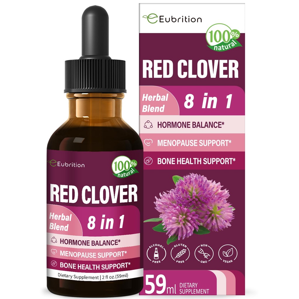 Red Clover Herb Extract Drops for Women Health Balance, 8-in-1 Herbal Formula Supplement for Menopauze Hot Flashes Relief with Dong Quai & Shatavari Extract, Alcohol Free Tinctuur.
