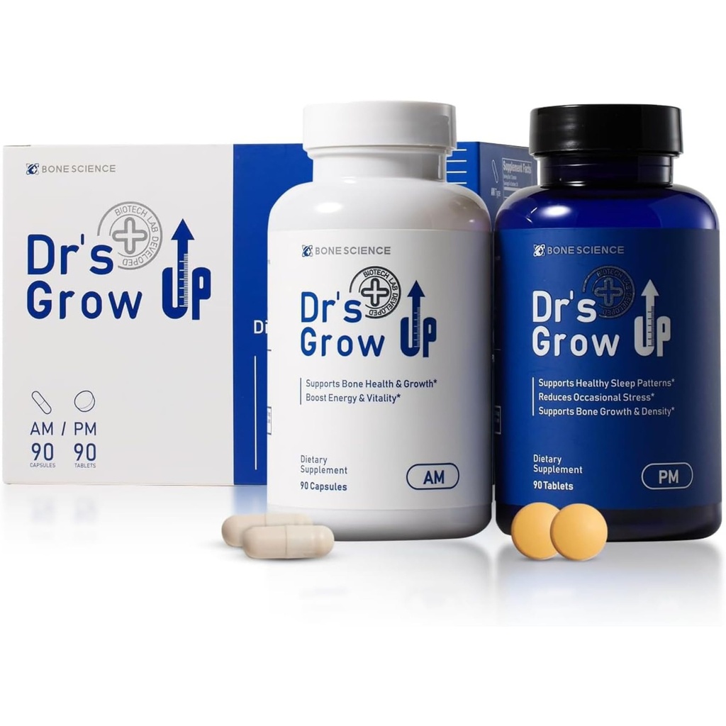 BONE SCIENCE Dr’s Grow UP AM & PM Bone and Growth for Kids and Teens, Day and Night System, Daily Formula with Highly Absorbable Essential Minerals, Vitamin D3 and K2 (MK-7)
