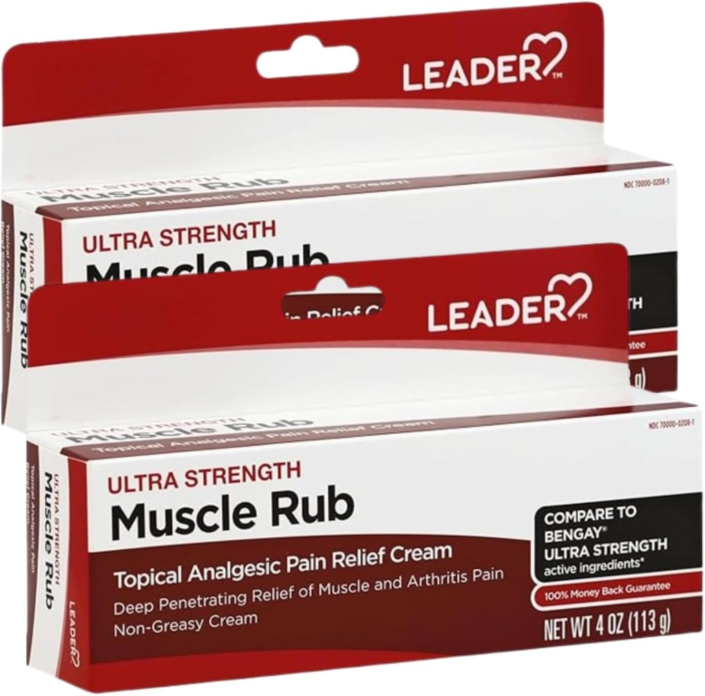Leader Muscle Rub - Fast-Active, Deep Penetrating Relief voor pijnlijke spieren en gewrichten, lichte artritis en rugpijn verlichting, Niet-Greasy Formule Topical Analgesic, Kamphor, Menthol & Methyl Salic 2-Pack