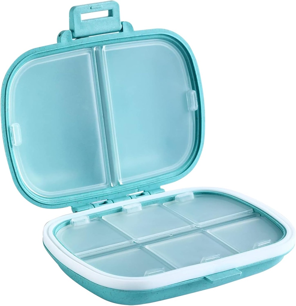 Holii Travel Pill Organizer, 8 Compartments Portable Pill Case, Daily Pill Box om vitamines vast te houden, kleine pil Container voor Pocket Purse Medicine Organizer(Blauw)