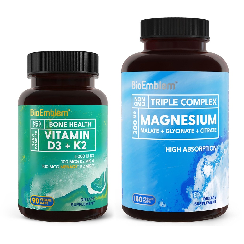 BioEmblem Triple Magnesium Complex 180 Capsules met Vitamine D3 K2 90 Capsules