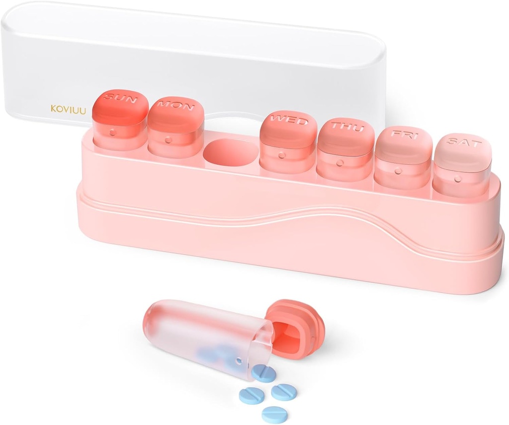 Wekelijkse pil Organisator 1 keer per dag, KOV IUU verwijderbare pil 7 dagen, draagbare reis pil geval, eenmaal dagelijkse medicatie container houder, Week pilbak Dispenser voor vitamine geneeskunde supplement, Roze