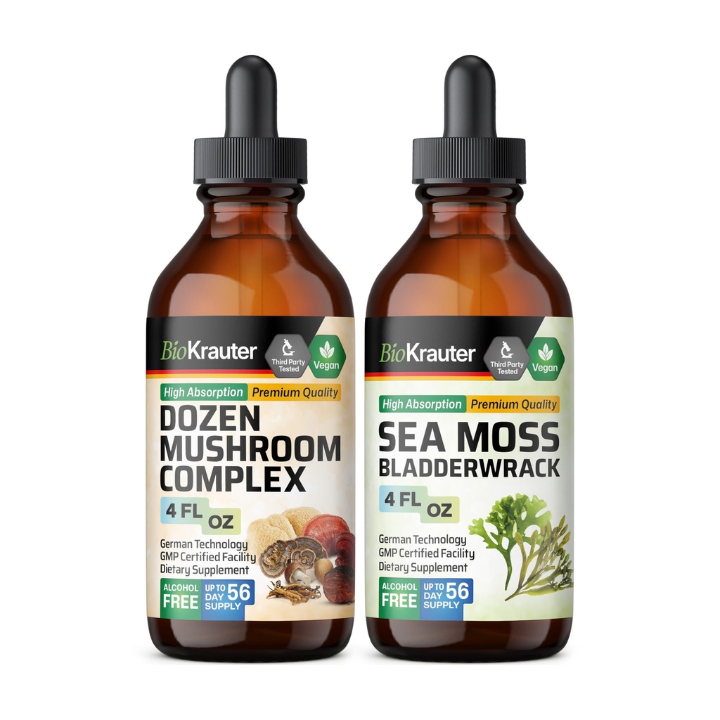 BIO KRAUTER Dozen Mushroom Tinctuur 4 Fl. Oz. & Sea Moss Tinctuur 4 Fl. Oz.