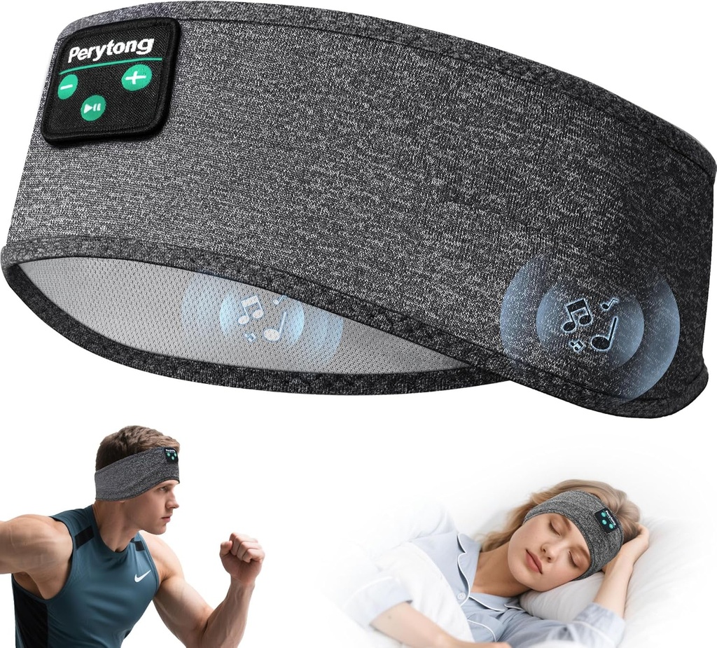 Perytong Slaapkoptelefoon, Bluetooth Sport Headband Hoofdtelefoon met Ultra-Thin HD Stereo Sprekers Perfect voor Slapen, Workout, Jogging, Yoga, Slaaploosheid, Air Travel, Meditatie