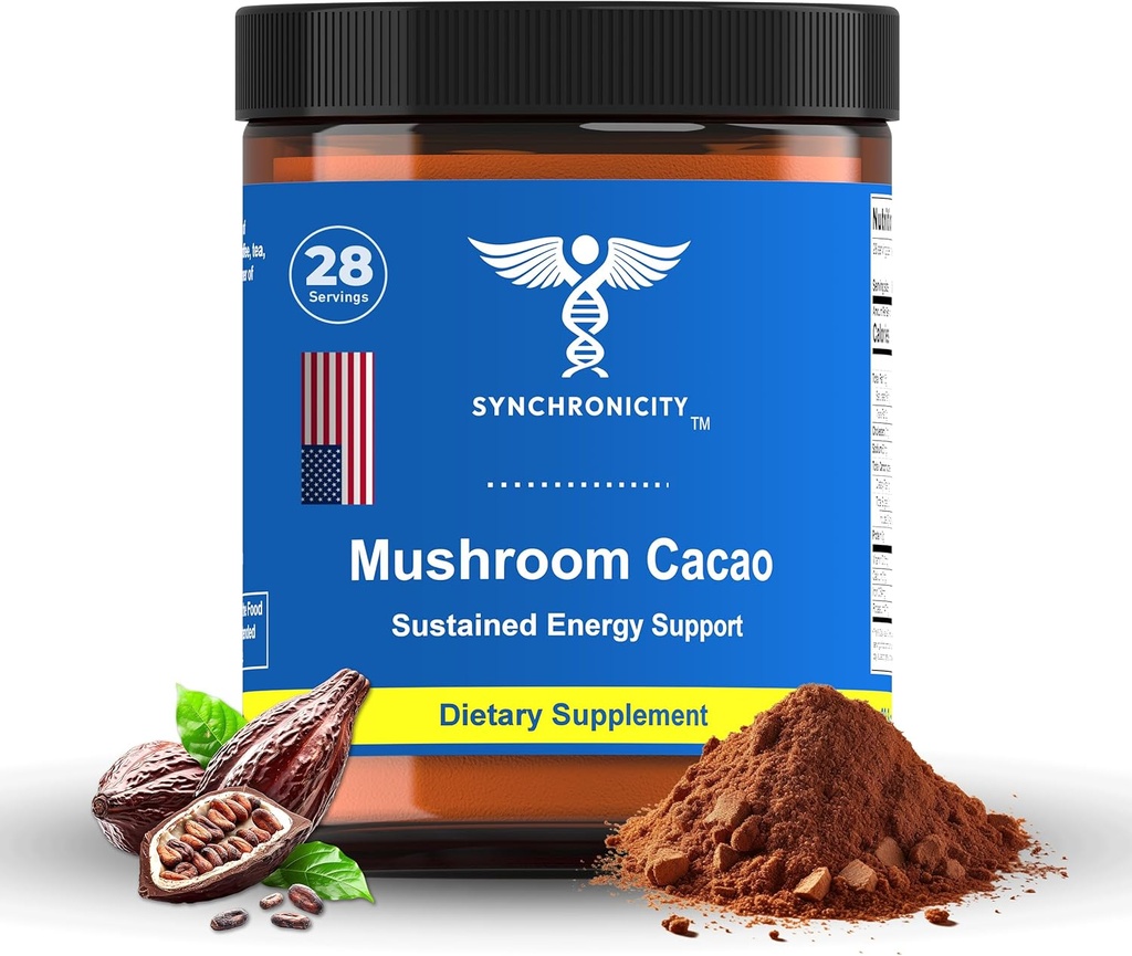 Mushroom Cacao Adaptogen Energy & Focus Drink Powder Supplement. Potent 8:1 Lions Mane, Cordyceps & 3 Cacao/Cacao Extract Blend from Yale DRS. Alle natuurlijke koffie Alt Nootropic & Nutrient Superfood