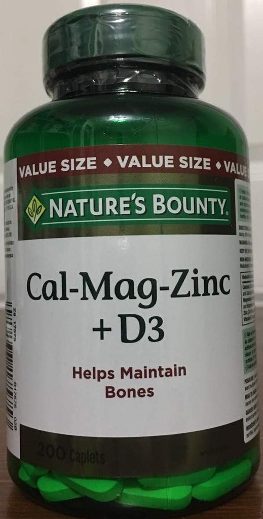 Nature's Bounty Calcium Magnesium Zink met Vitamine D3, 200 Caplets (Verpakking mei Vary)