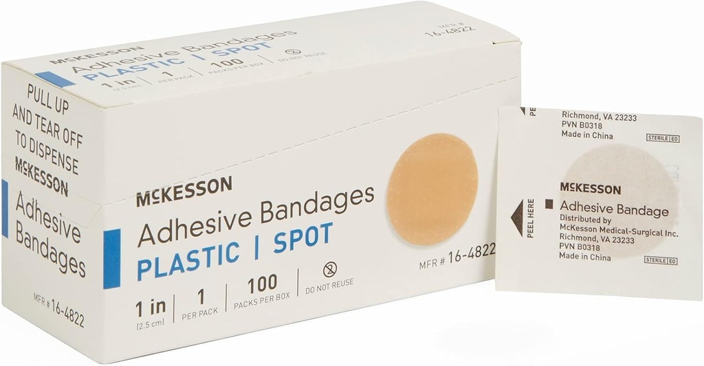 McKesson hechting Bandages, Steriel, Plastic Spot, 1 in, 100 Tel, 24 Verpakkingen, 2400 Totaal