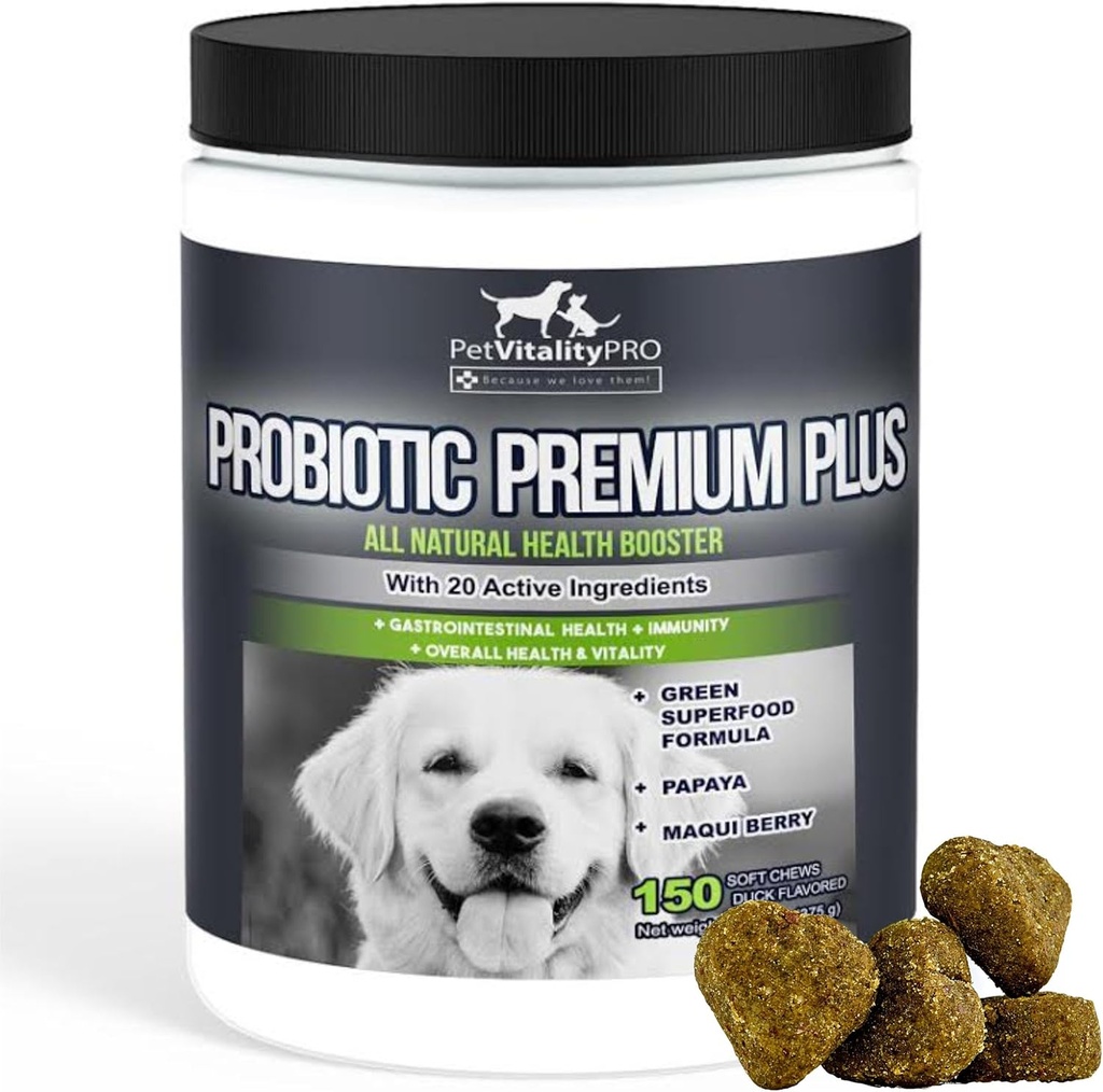 Probiotica voor honden met natuurlijke spijsverteringsenzymen ● 4 Bill CFUs/2 Zachte kauwen ● Hondendiarree Gestoorde maag Gist Gas slechte adem Immuniteit Allergieën Huid jeuk Hot spots ● 150 Tel.