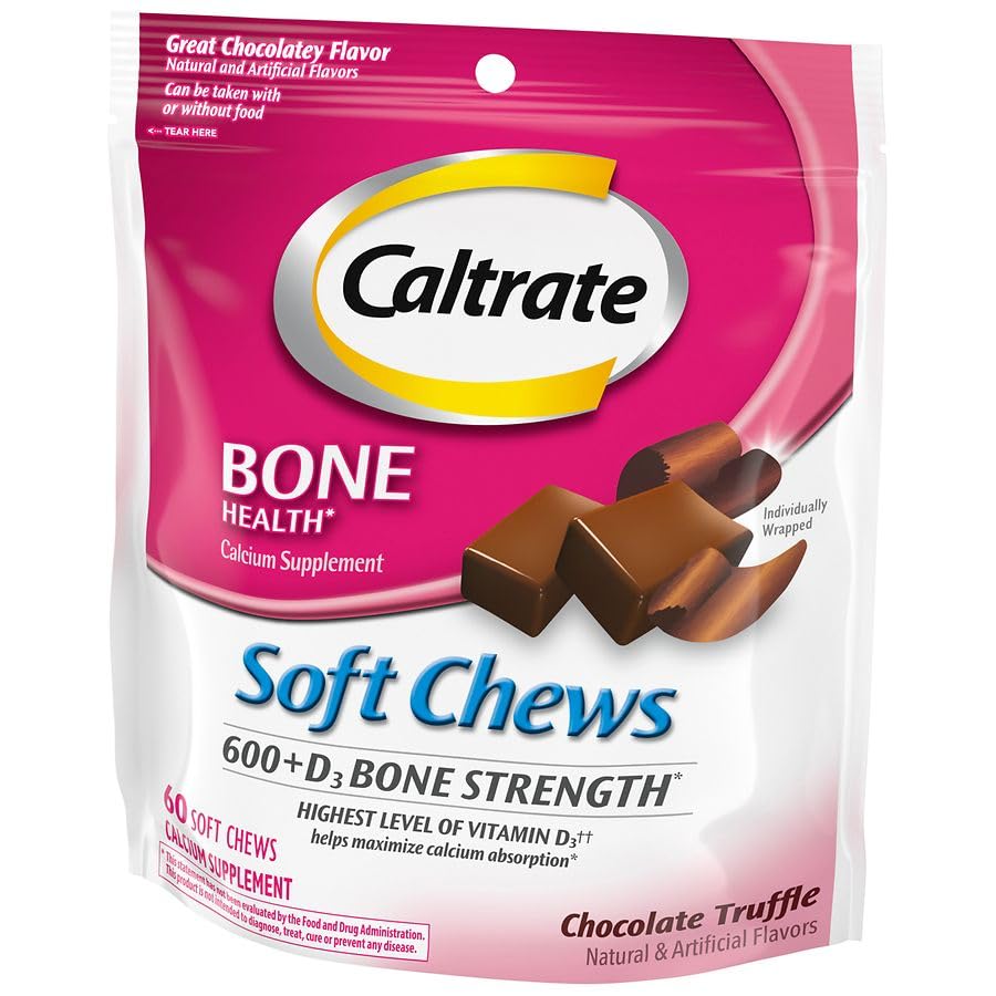 Caltrate Calcium & Vitamine D Zachte Kauwen Chocolade Truffel 60 Elk (pakket van 6)