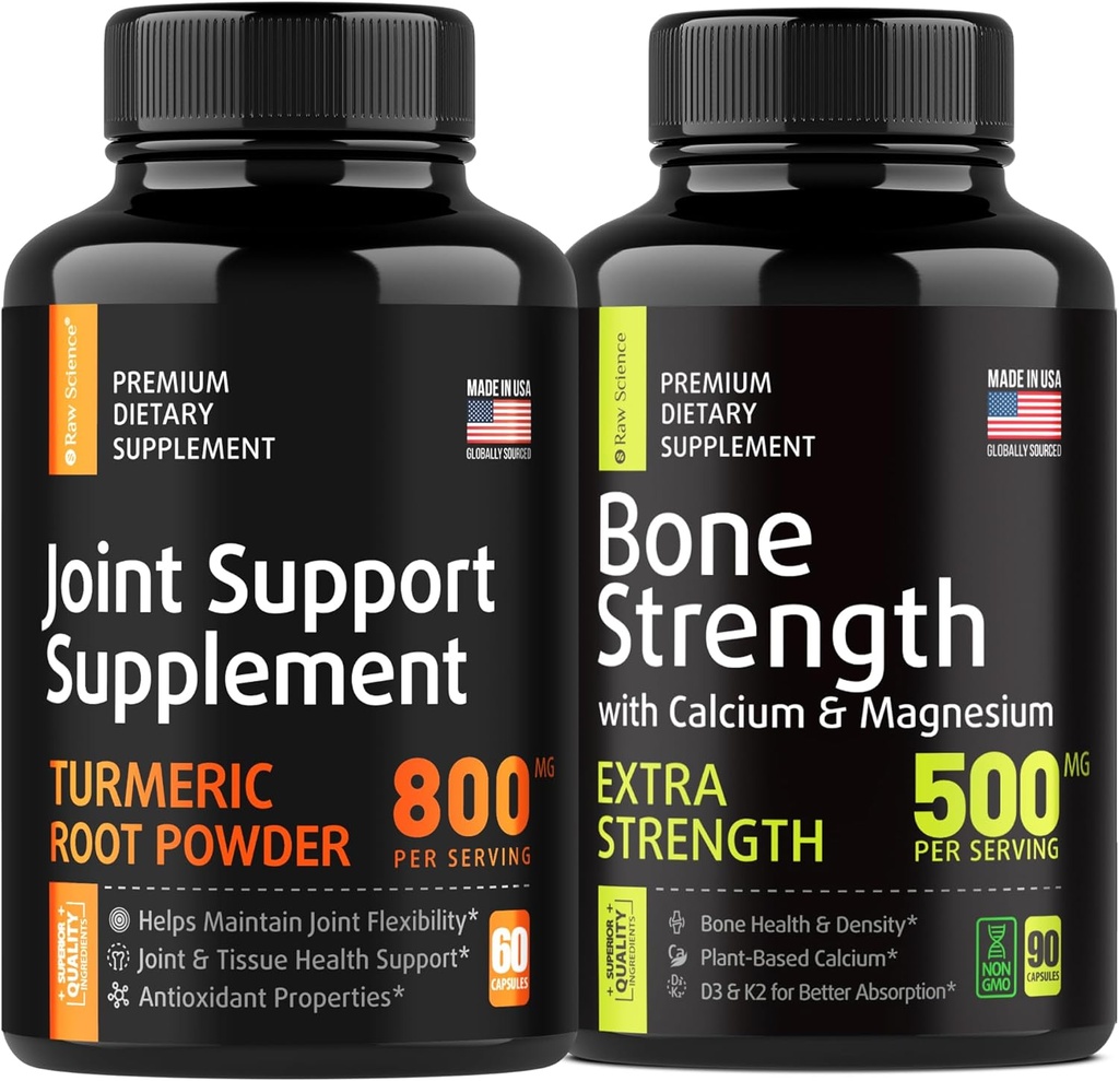 Bone and Joint Fortification - Joint & Knee Support Supplement, Bone Strength Supplements - Turmeric Glucosamine Chondroitin MSM 800mg 60pcs and Calcium Supplement 500mg 90pcs