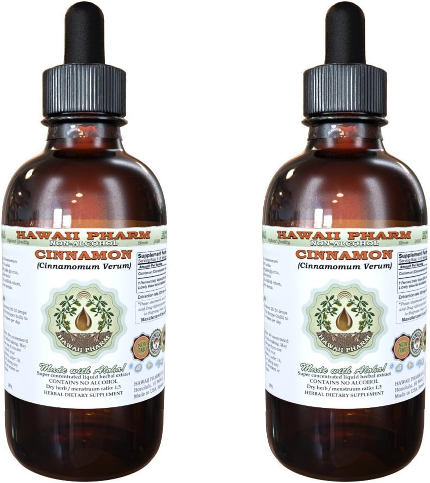 Kaneel Alcoholvrije Liquid Extract, Kaneel (Cinnamomum Verum) Gedroogde Bark Glycerite Hawaii Pharm Natural Herbal Supplement 2x4 oz