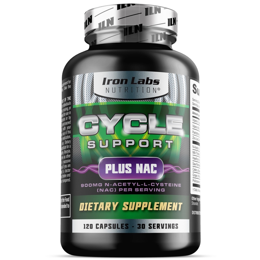 Iron Labs Nutrition: Cycle Support Plus NAC (N-Acetyl-L-Cysteine) - Nier- en leverondersteuning Supplement - On Cycle Support Supplements for Men - N Acetyl L Cysteine and Milk Thistle (120 Capsules)