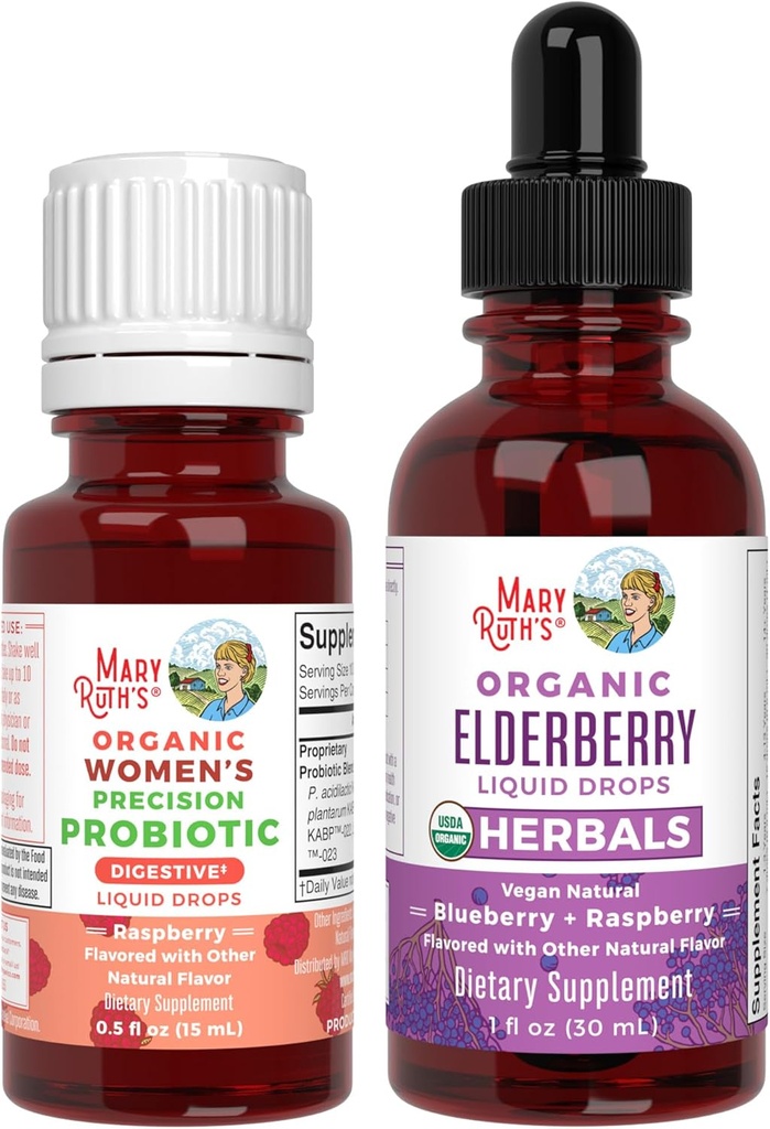 MaryRuth Organics Precision Probiotic for Women (Raspberry) & Vlierbes Drops (Blueberry) 