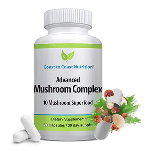 Advanced Mushroom Complex - Lion's Mane, Reishi, Cordyceps, Chaga, Turkije Tail, Maitake 10X Mushroom Blend Superfood 