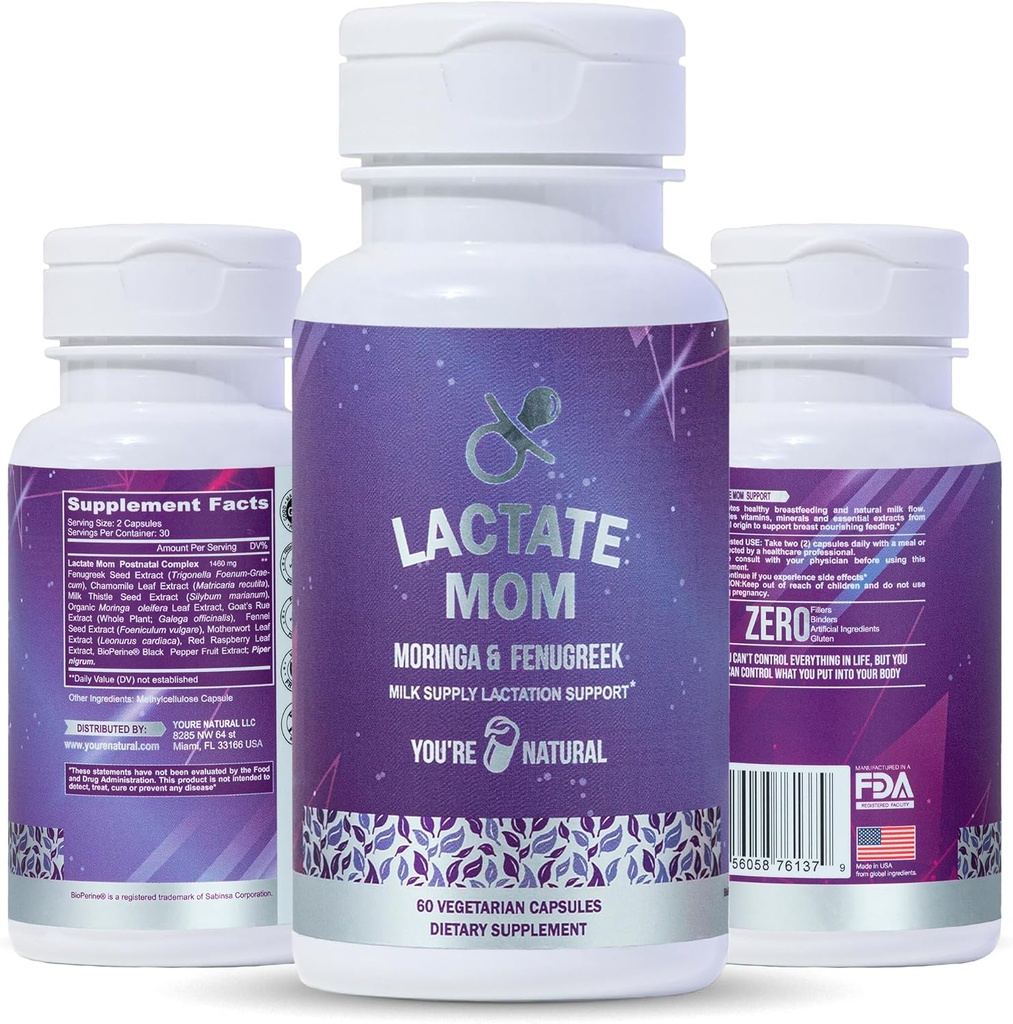 JULLIE ZIJN NATUURLIJKE Lactaatmoeder Postpartum Ondersteuning Borstvoeding Vitaminen voor mama & Baby, Biologische Moringa, Melkdistel, Fenegriek, Geit Phasel Rue en Kamille 60 Vegetarische Capsules