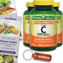 Choice Bundle Spring Valley Ultra Strength Vitamine C Capsules Dieetsupplement 2.000 mg 120 Ct 3 pk (360 Totaal) + Vitamine Guide & Pill Container (5 Items)!