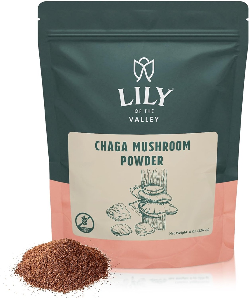 LILY OF THE VALLEY Chaga Mushroom Powder - Chaga Extract Superfood for Chaga Tea, Smoothies and Dranks - Keto Friendly - Vegan & Gluten-Free - Verpakt in Hersluitbare Pouch (16oz, 453g)