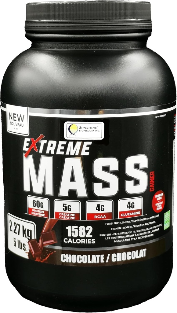 Extreme Mass Gainer Muscle Builder, 5 lbs (2,27 kg) Low Sugar hoge Calorieën voor Intense Workouts