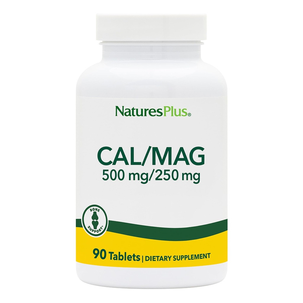 NaturesPlus Cal/Mag - 90 Vegetarische tabletten - 500 mg Calcium & 250 mg Magnesium - 90 porties