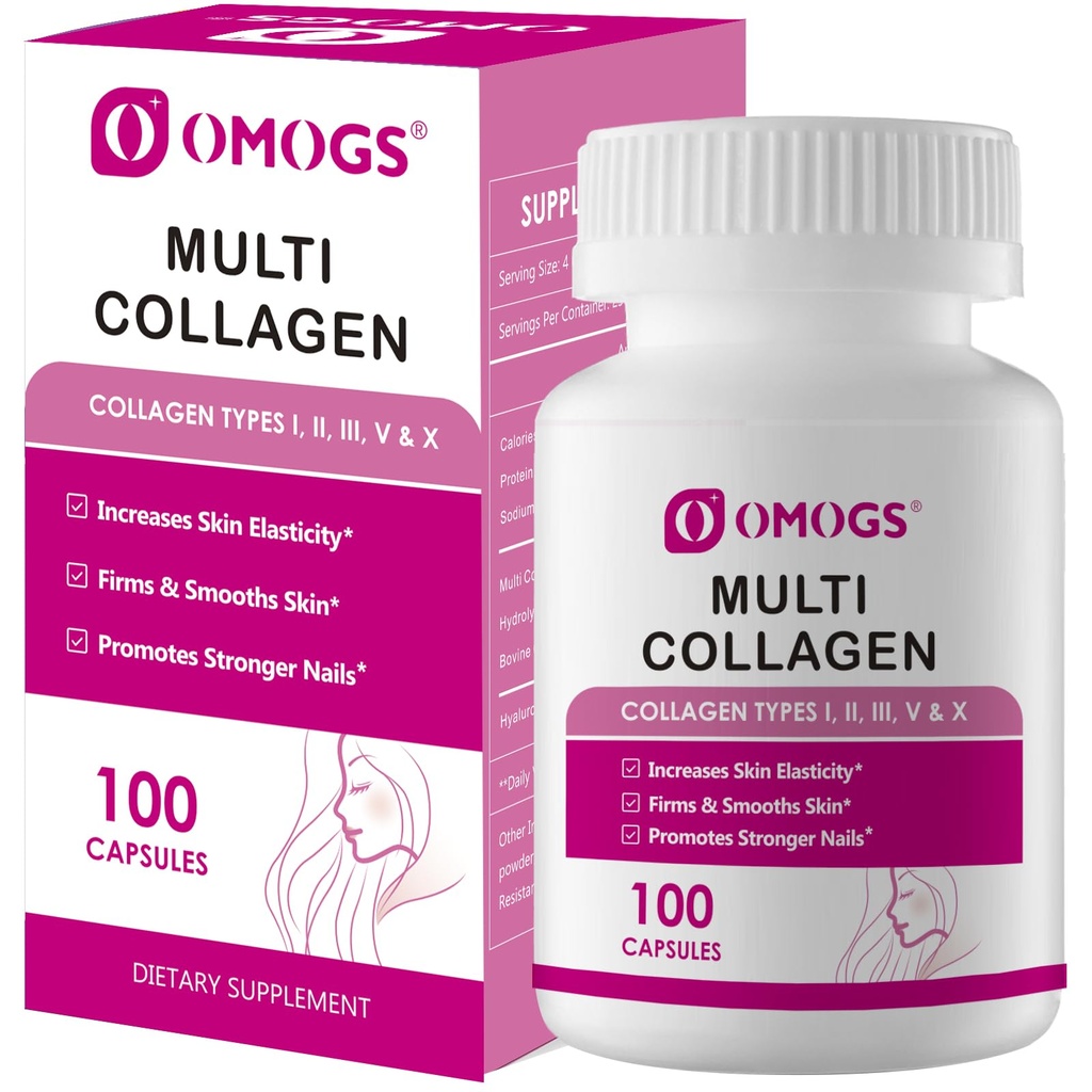 Omogs Collageen Peptides Capsule,Naturally Sourced Hydrolyzed Collageen with prebiotic & Cranberry Extract - Hair, Skin, Nail, Joint, Digestive Health & Immune Support, Non-GMO, 100 Capsule