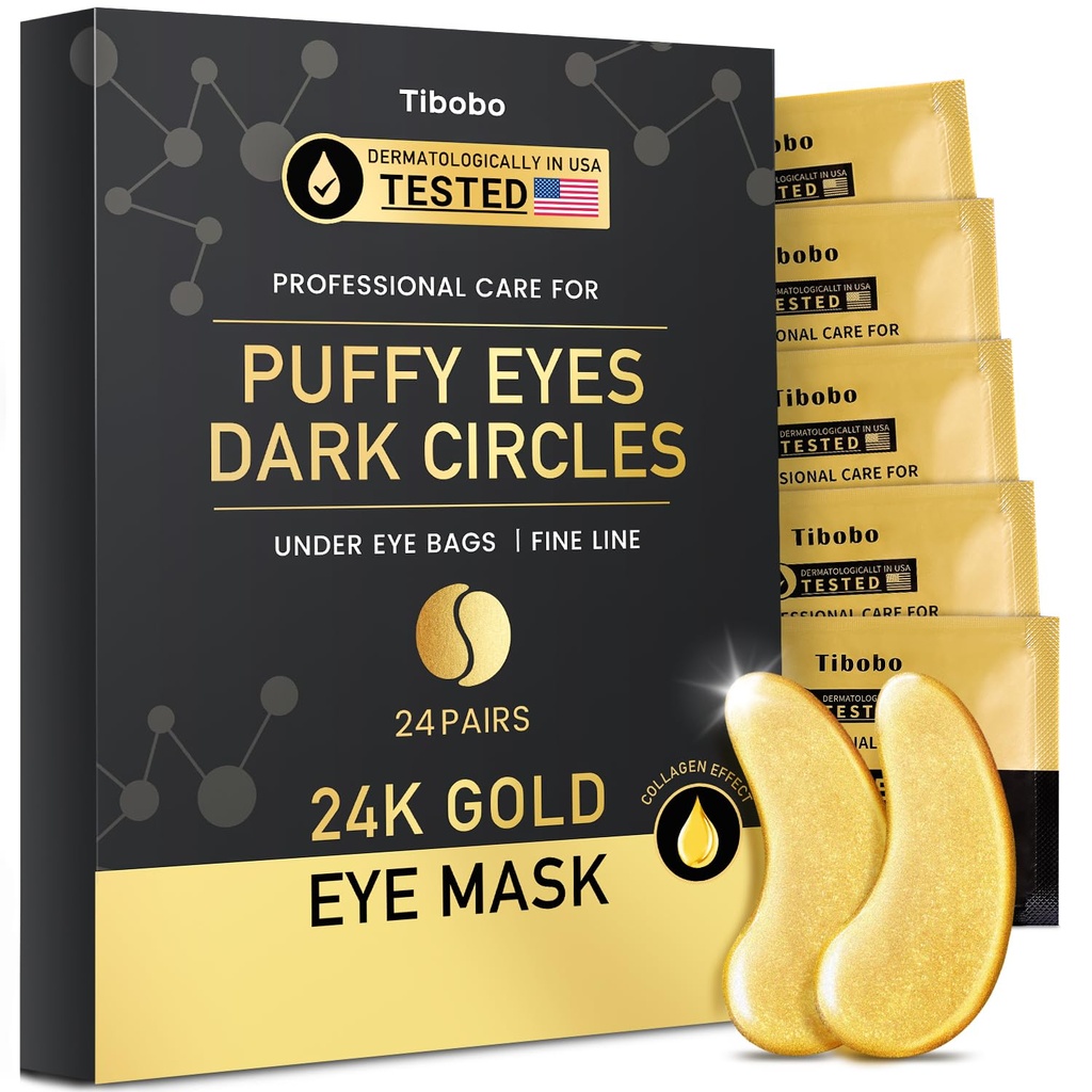 Under Eye Patches (24 Pairs) - 24K Gold Eye Masks Enriched with Abundant Collagen | Diminish Dark Circles and Puffiness | Anti-Aging, Smooth Fine Line, Nourish Skin - Gifts for Women Skin Care