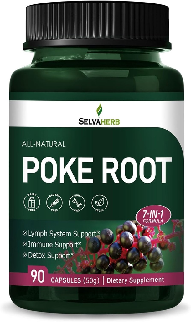 Poke Root Capsules Lymfatische Drainage Supplementen, Lymf Systeem Ondersteuning voor Edema met Red Root Extract, Dandelion voor Immune Boost & Lymf Detox Reiniging. Aantal