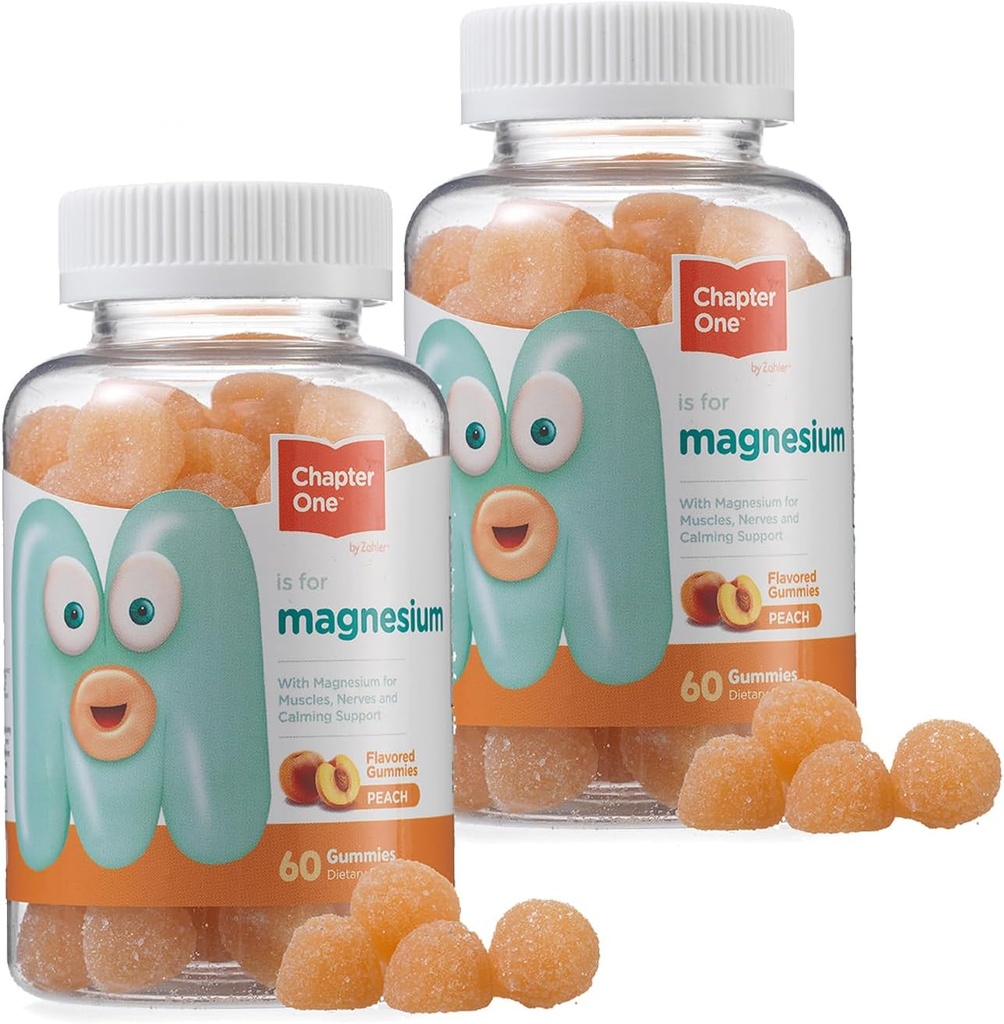 Hoofdstuk Een Magnesium Gummies, Grote Proeverij Magnesium voor kinderen, Kalm Kinderen Magnesium, Magnesium Gummies voor vrouwen en mannen, Gecertificeerde Kosher (Perzik) (2 Pack)