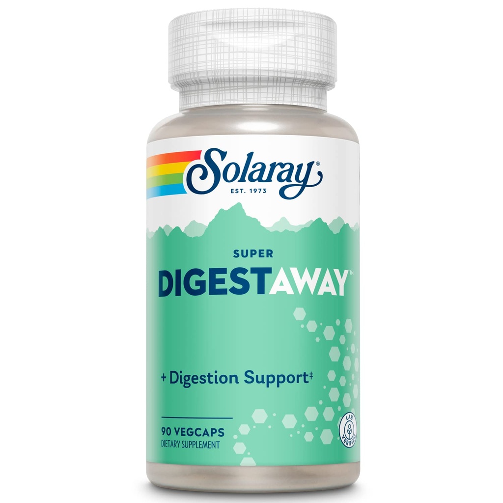 SOLARAY Super Digestaway Digestive Enzymes - Pancrean, Papain, Ginger, Pepsin, Betaine HCl, Aloë Vera, and More - Digestie & Nutriënt Absorptie Ondersteuning - Lab geverifieerd - 90 VegCaps
