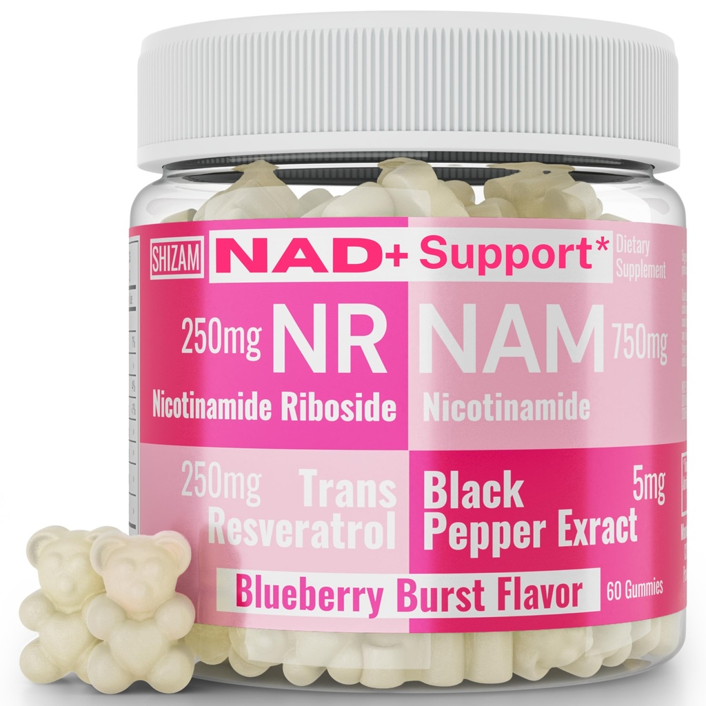 SHIZAM Nicotinamide Riboside NR NAM Resveratrol Gummies, 1000mg NAD+ NAD + Plus Nrf2 Activator Booster w Pure Niacinamide Vitaminen B3 Capsules Pillen Poedersupplementen Alt NDA Regenerator 500mg