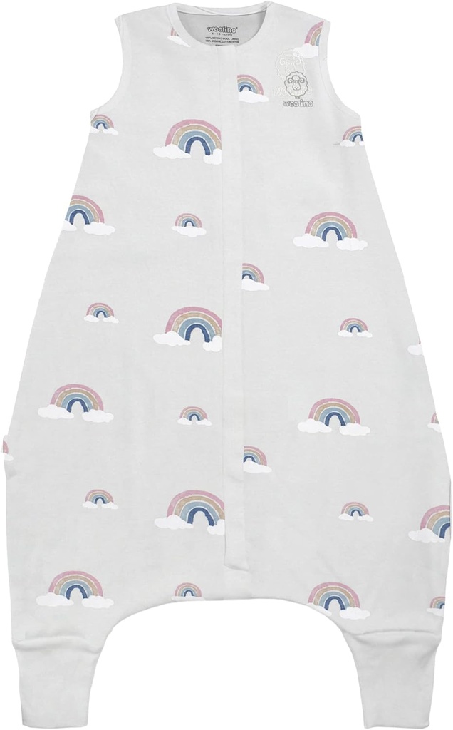 Woolino 4 seizoen Baby slaapzak met voeten, Merino Wool en biologisch katoen Walker slaapzak, peuter slaapzak, 18-36m, Regenboog