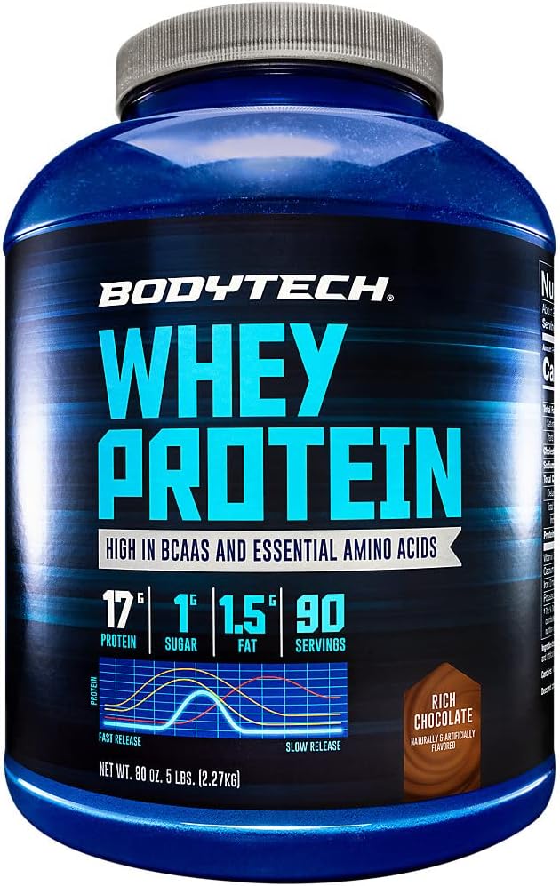 BodyTech Whey Protein - met 17 Gram eiwit per portie ideaal voor post-workout spieropbouw, Bevat melk & soja - rijke chocolade (5 pond)