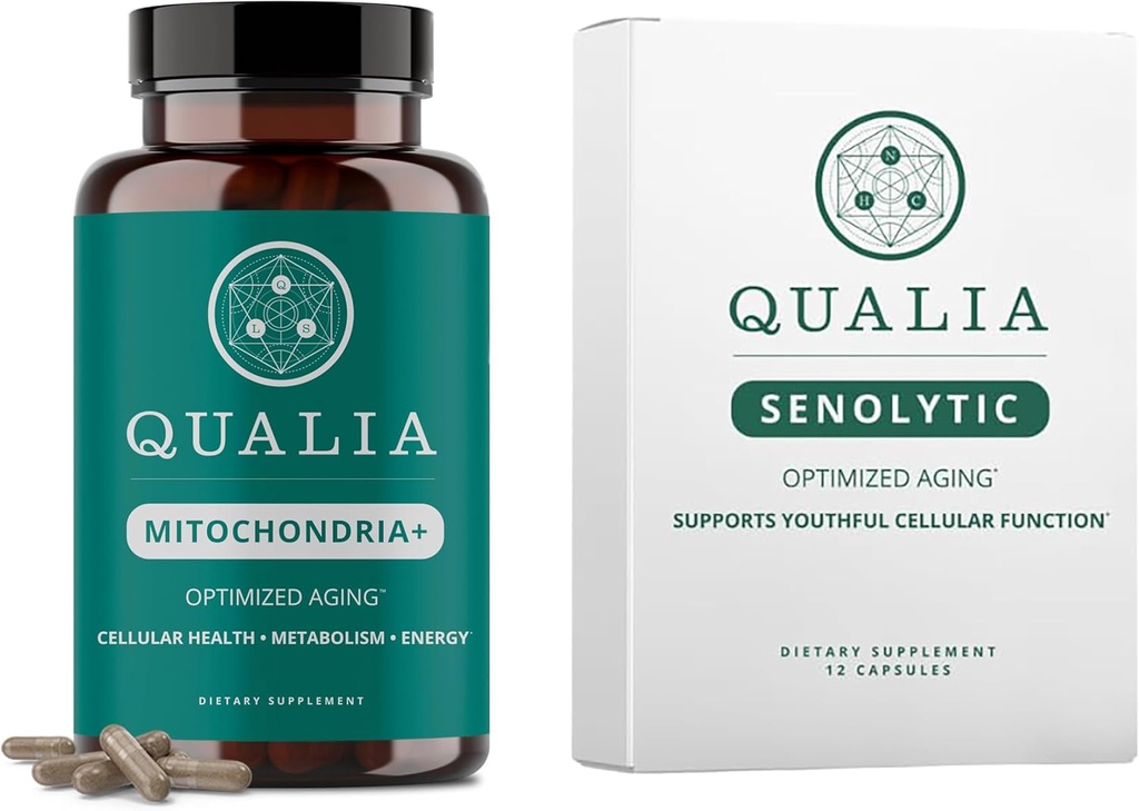 Qualia Life Sciences Bundle Qualia Mitochondria+ & Qualia Senolytische, Veroudering Supplementen die optimale cel reparatie en verjonging ondersteunt