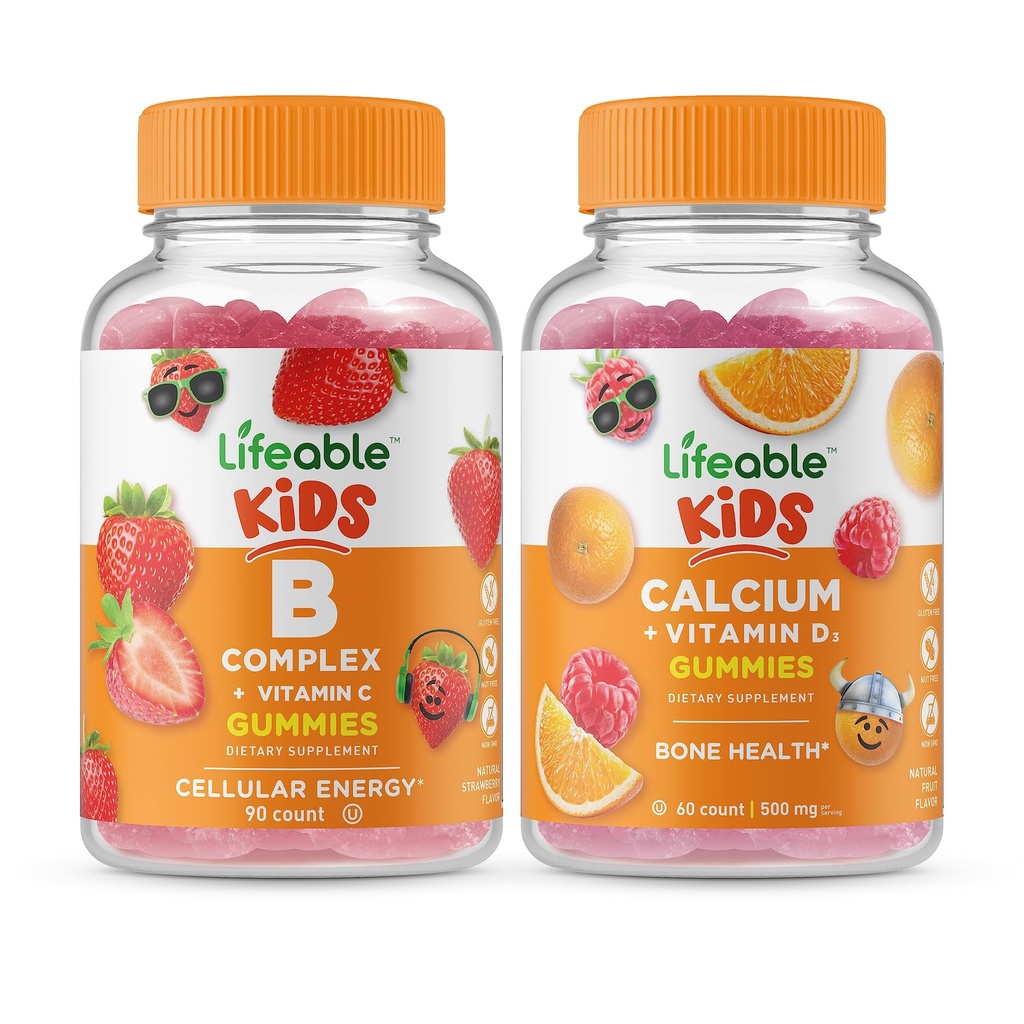 Levensvatbare B Complex Kids + Calcium met vitamine D Kids, Gummies Bundle - Grote Proeverij, Vitamine Supplement, Glutenvrij, GGO vrij, Kauwbare Gummy
