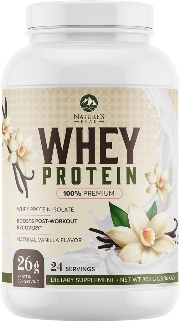Nature's Peak Protein Powder, 100% Wei Powder Isolate, Immune Support, BCAA's, Glutenvrij, Fast Absorbing, Easy Digesting Nutrition, French Vanilla, 26 Gram Per Serving - 24 Servings