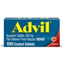 Advil Pain Reliver and Fever Reducer, Pain Relief Medicine met Ibuprofen 200mg voor hoofdpijn, rugpijn, menstruele pijn en gewrichtspijn Relief - 100 gecoate tabletten