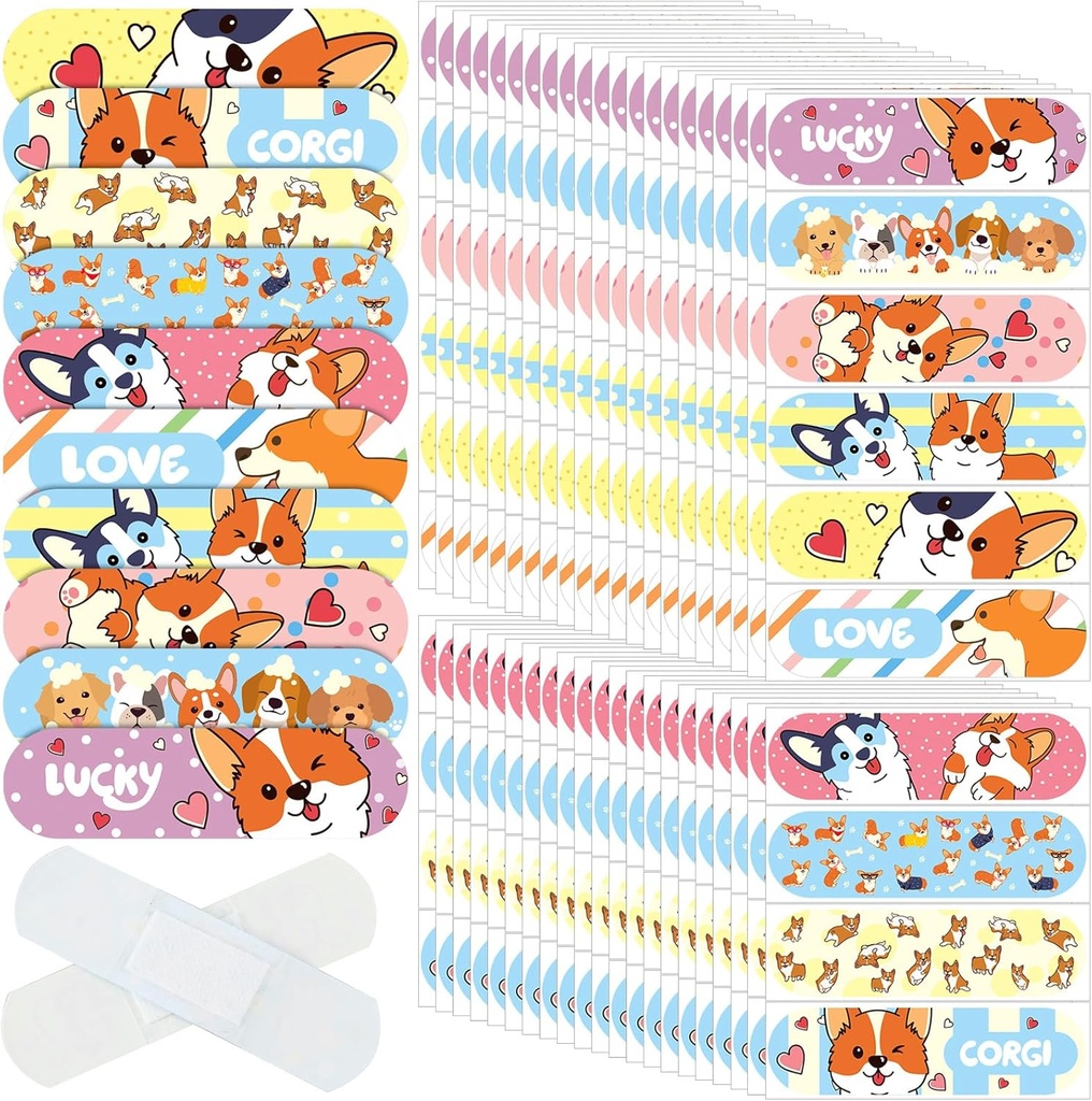 Patelai 300 Pieces Kids Bandages Bulk 10 Styles Children's Adhesive Flexible Colorful Cute Cartoon Bandages Waterproof Breathable Stickers Protection Care Cuts for Girls Boys(Dog)
