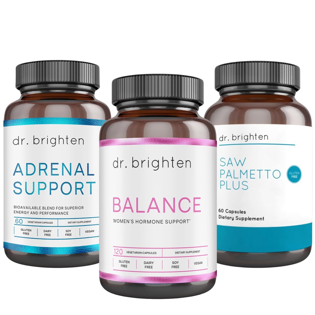 Dr. Brighten PCOS Basic Kit - Women's Hormone Balance, Adrenal Support, and Saw Palmetto Plus