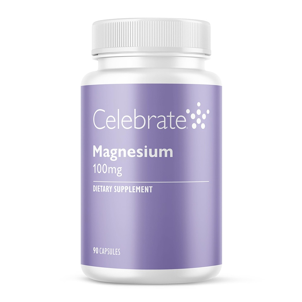 Celebrate Vitamins Magnesium - 100 mg Chelated Magnesium Bisglycinate Capsules for Sleep Support and Muscle Cramp Defense, Vegan and Gluten Free, 90 Count