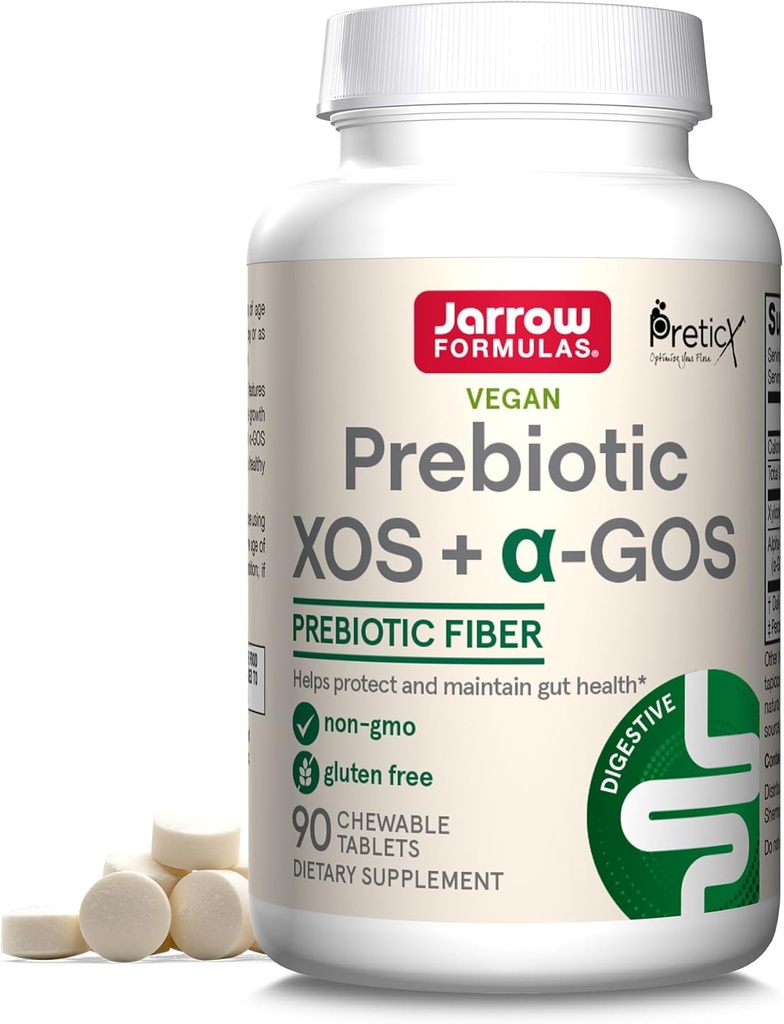Jarrow Formules Prebiotic XOS + GOS Prebiotic Fiber, Supplement voor Gut Support, 90 Kauwbare Gut Health Tablets, 30 dagen levering