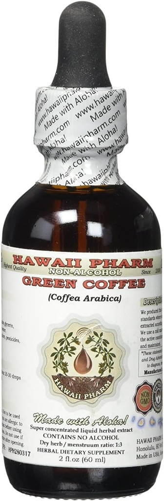 Groene koffie Alcoholvrije vloeibare Extract, Groene koffie (Coffea Arabica) Gedroogde Bean Glycerite Hawaii Pharm Natural Herbal Supplement 2 oz
