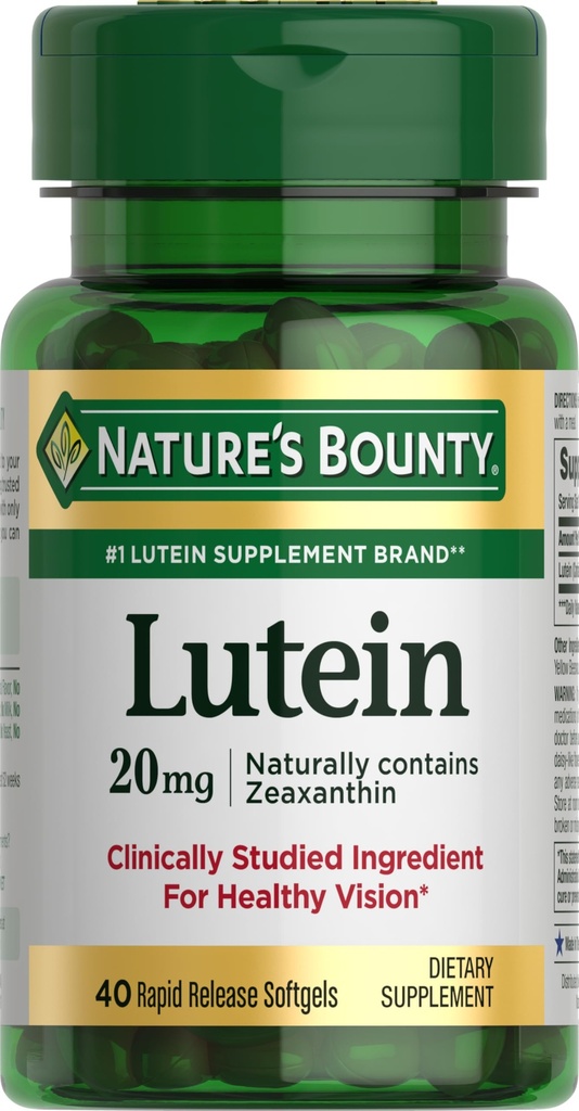 Nature's Bounty Lutein Pillen, Eye Health Supplementen en Vitaminen, Ondersteuning Vision Health, 20 mg, 40 Softgels
