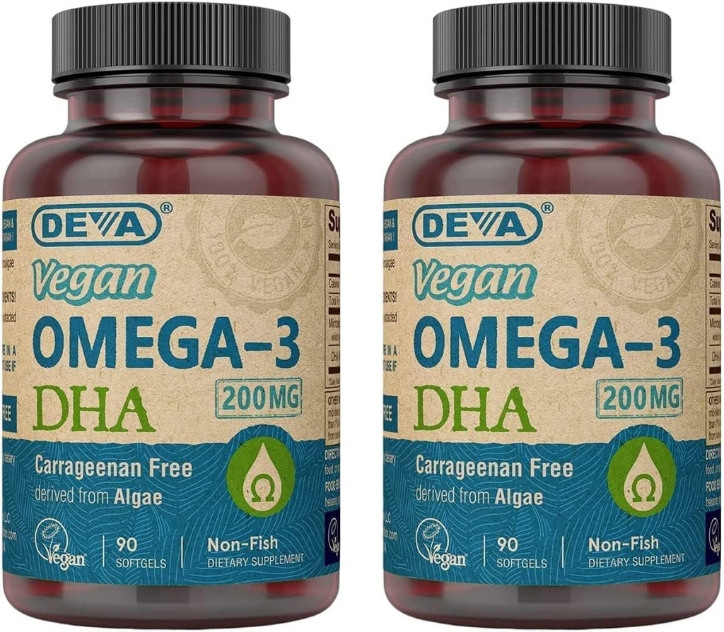 DEVA Vegan Omega-3 DHA Supplement - Once-Per-Day Softgels 200 MG - Carrageen Free - Gelatine Free - Non-Fish - Algenolie Omega-3 Vetzuren - 90 Softgels (pakket van 2)