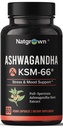 Natgrown Ashwagandha KSM 66 Supplement 600 mg - Stress, Mood, & Athletic Support - Biologische KSM66 Root Extract met 5% Withanolides - Vegan Capsules - 60 Tel.