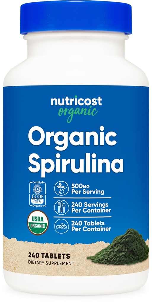 Nutricost Organische Spirulina 500mg, 240 tabletten - Glutenvrij, Non-GMO