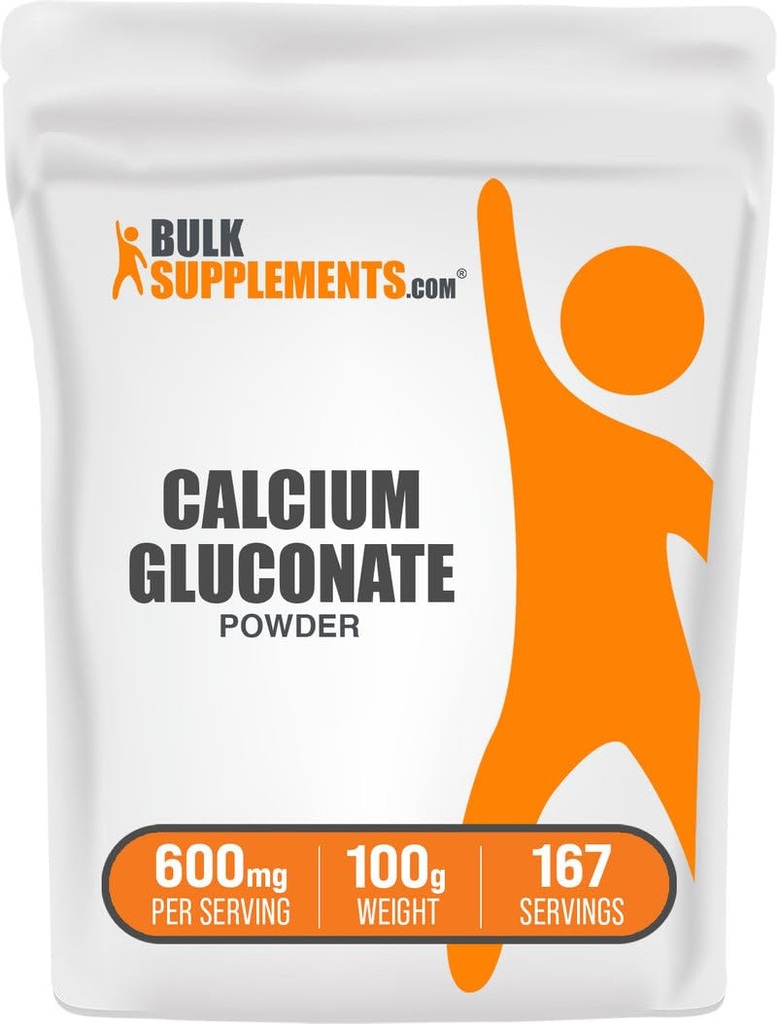 BulkSupplements.com Calcium Gluconaatpoeder - Calciumsupplement, gemakkelijk geabsorbeerd - Ongearomatiseerd en glutenvrij, 600mg per portie, 100g (3.5 oz) (verpakking van 1)