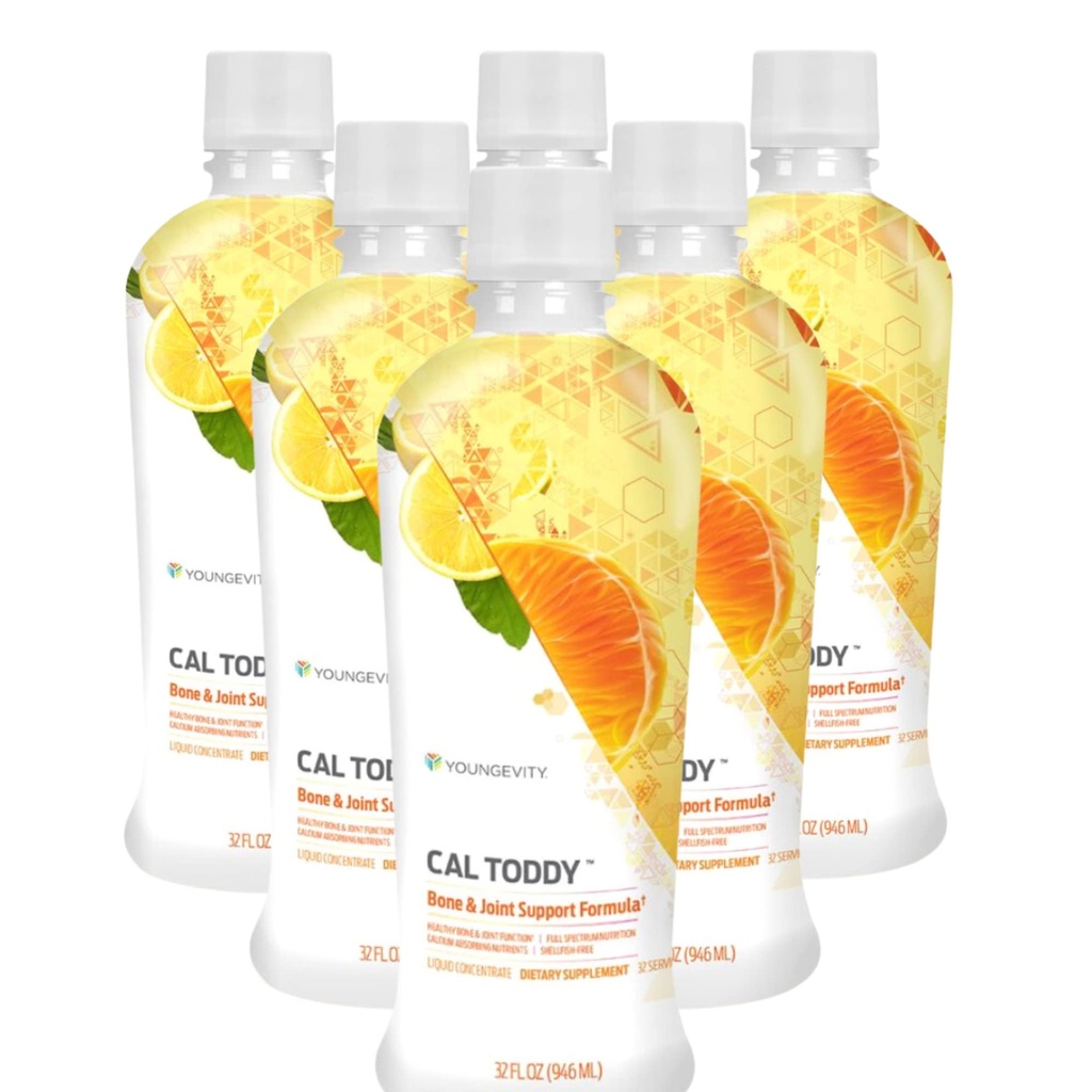 Youngevity Cal Toddy - Calcium (Citraat, Fosfaat) Magnesium 1.200mg/600mg - Vitaminen D-3, Zink, Koper, Kalium, Boron & 70+ Trace Mineral Cofactors - Ondersteuning Bone Health - 32 Fl Oz (pakket van 6)