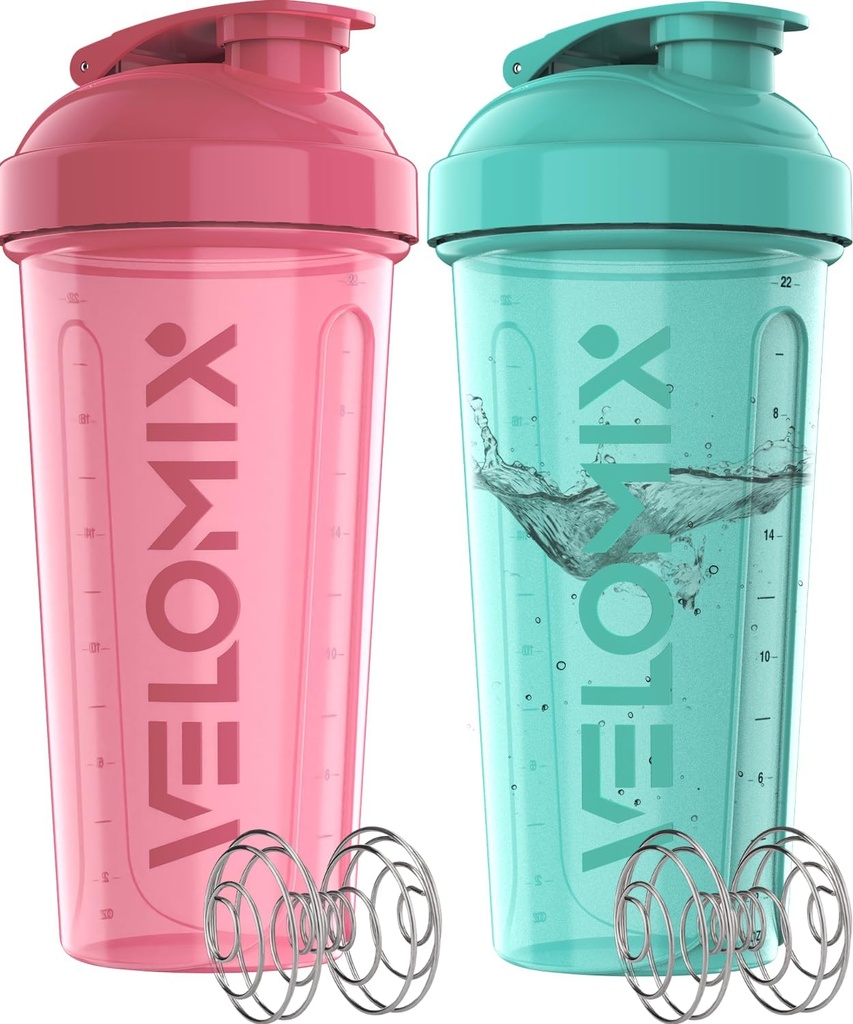 VELOMIX -2 Pack- 28 oz Protein Shaker Flessen voor Proteïne Mixen - 2x Wire Whisk 
