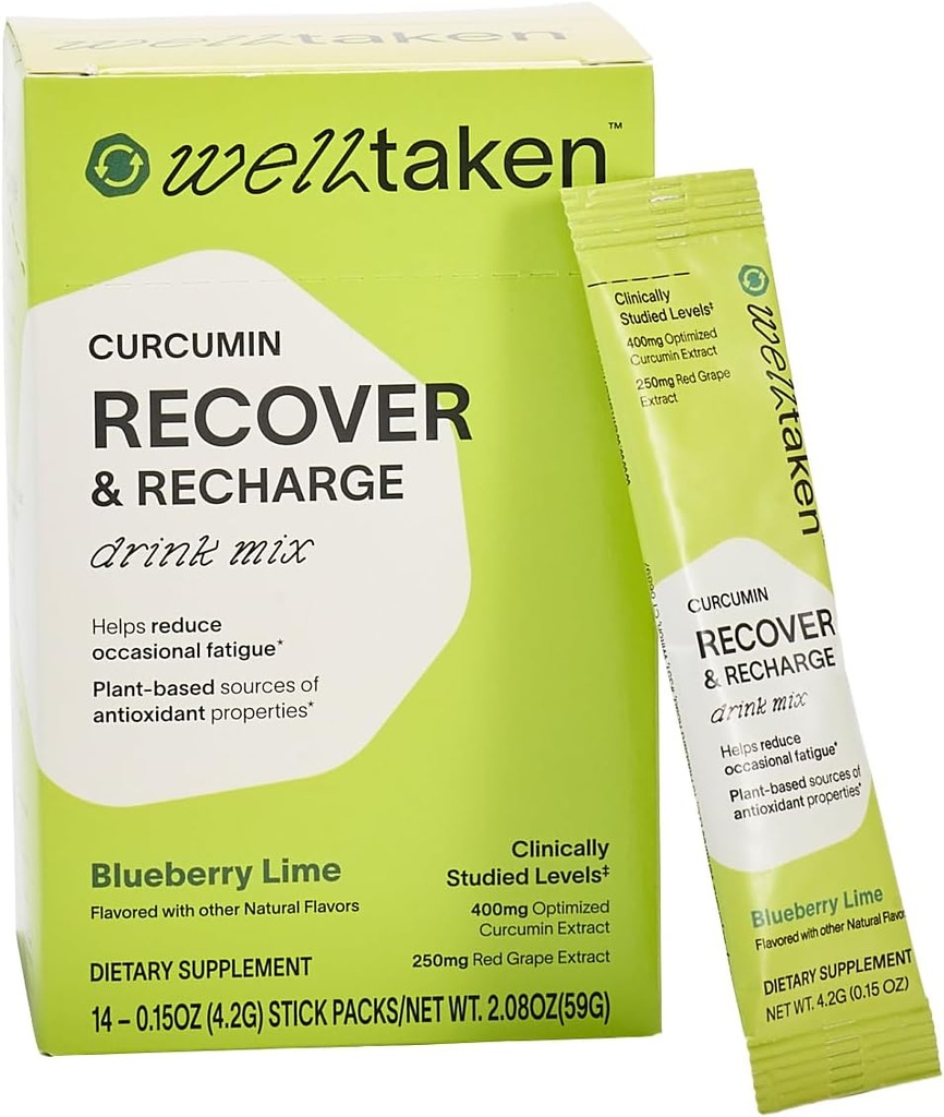 Kurkuma Curcumin Recover Powder - Blueberry Lime, 14ct Box - 400mg Geoptimaliseerde Curcumin, Granaatappel, Rode Graaf - Helpt Verminderen Occasional Moeheid 