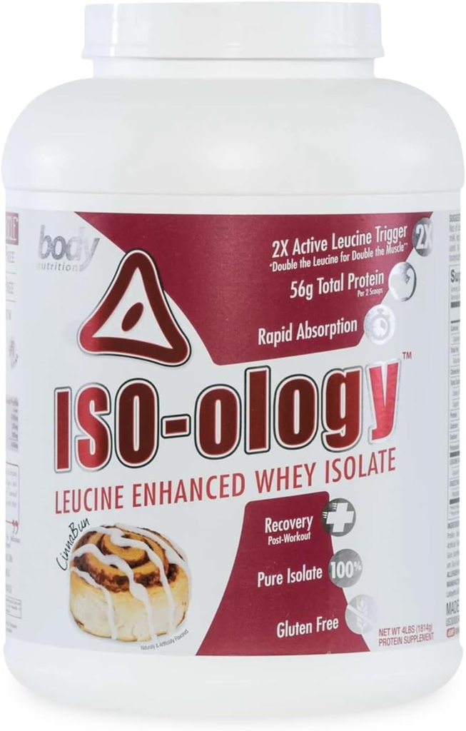 Body Nutrition ISO-Ology, Leucine-Enhanced Whey Isolaat Proteine Powder, Post-workout Recovery Supplement, Geïsoleerde Gras Fed Whey, Cinnabun Flavor, 4lb
