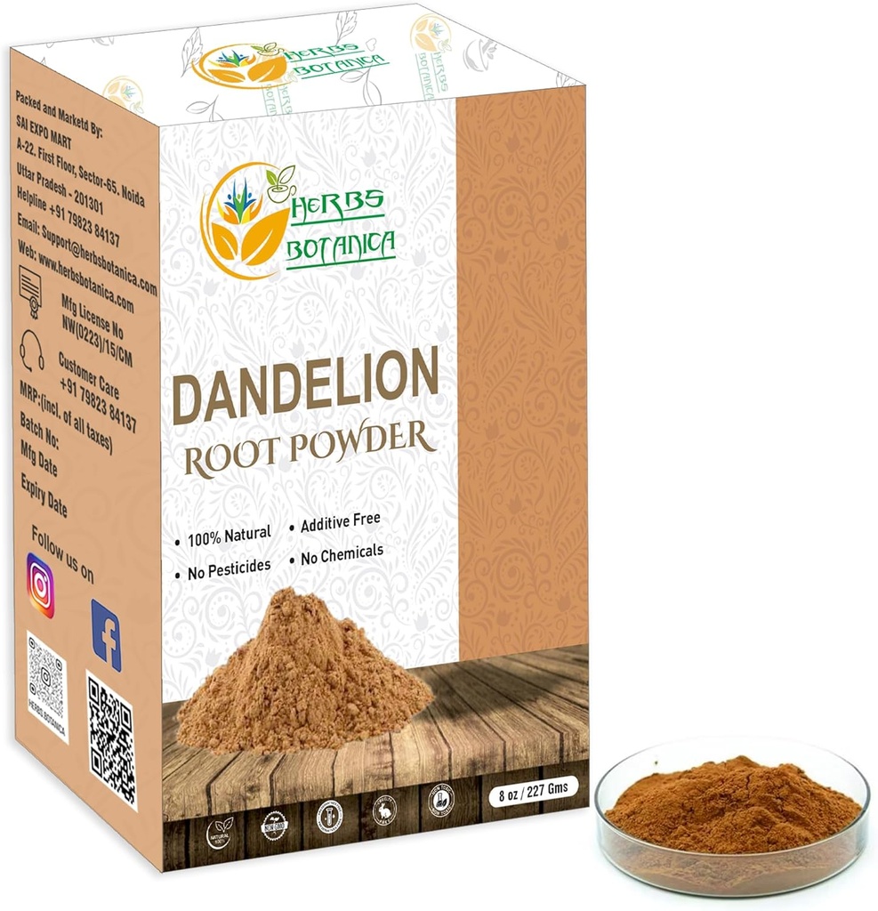 Kruiden Botanica paardenbloem wortelpoeder 100% natuurlijke paardenbloem wortel voor kruidenthee, ontgifting en wellness fijn gemalen, additieve vrije veganistische supplement 